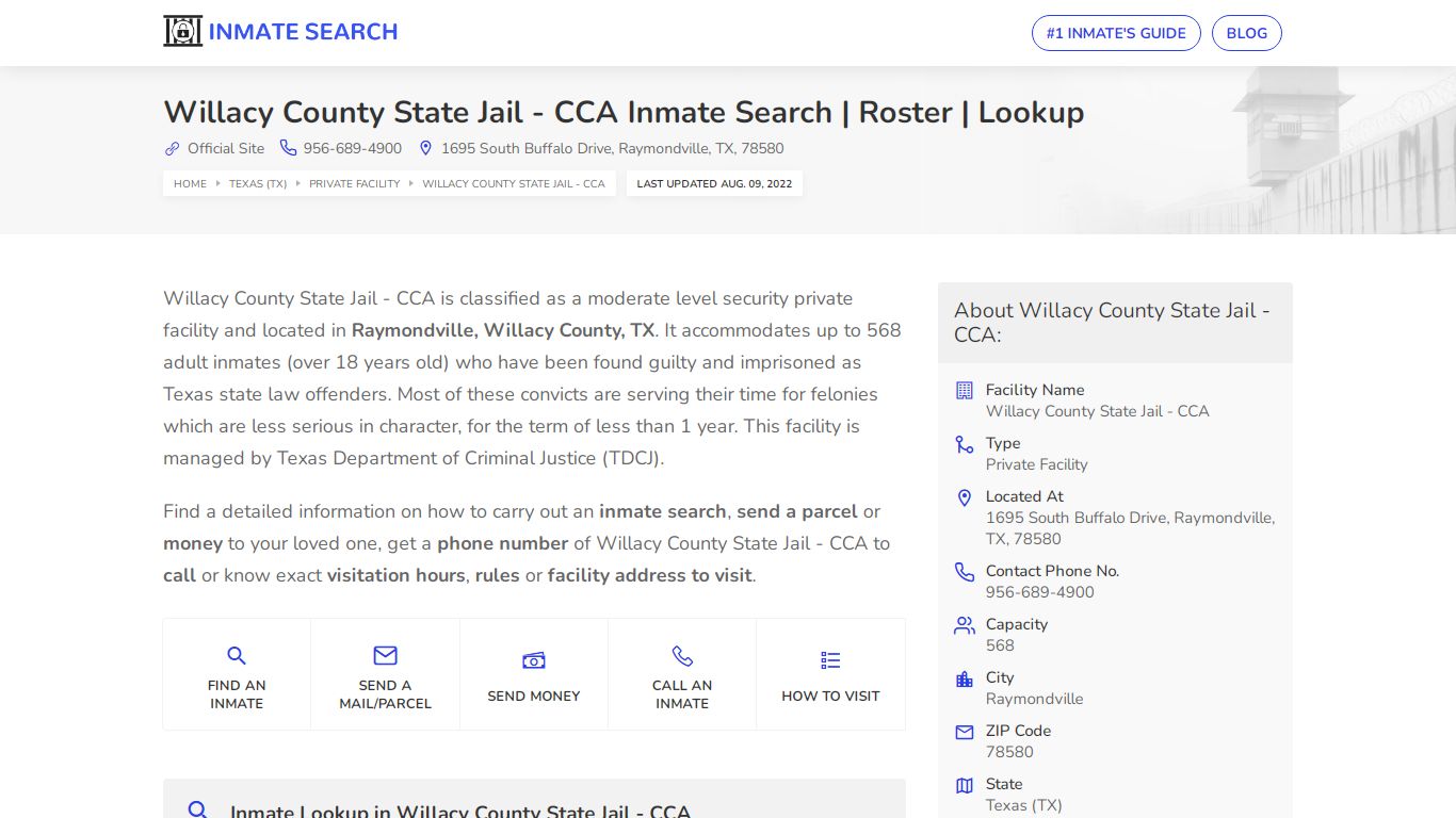 Willacy County State Jail - CCA Inmate Search | Roster ...